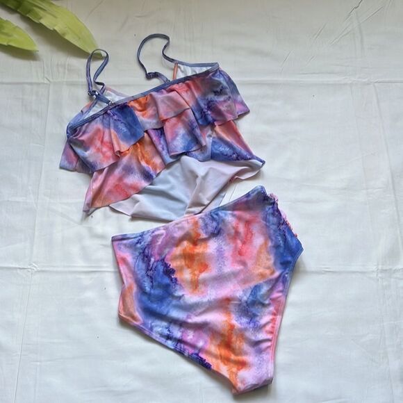 ⭐️FLARED Ruffle Tankini Top High Waisted Ruched Bottom Bikini Set⭐️ - Picture 4 of 6